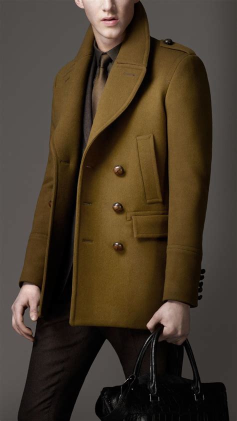 mens long pea coat winter burberry|Burberry pea coat men's sale.